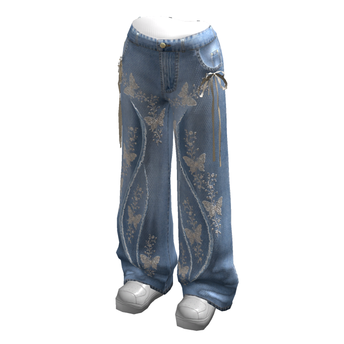 Baggy Graphic Jeans w/ Sneakers (Blue)