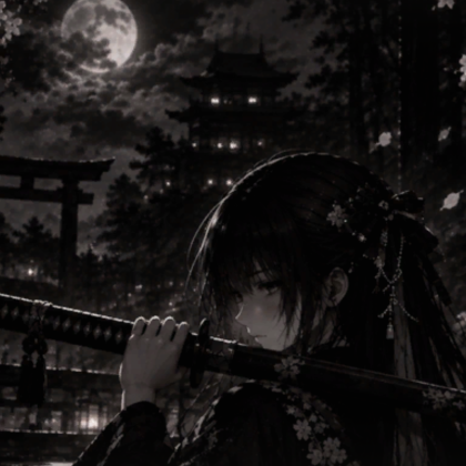 Japanese Samurai Girl Moon Dark Anime Background