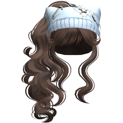 Blue Cat Beanie Y2K Curly Ponytail Hair Brown Roblox item