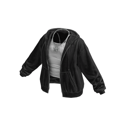 Black Oversized Zip Hoodie Tank Top Necklace thumbnail