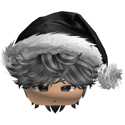 Messy Fluffy Gray and black Hair a Santa Hat Y2k Roblox item