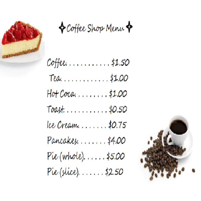 Coffee Menu: For Welcome to Bloxburg Roblox decal