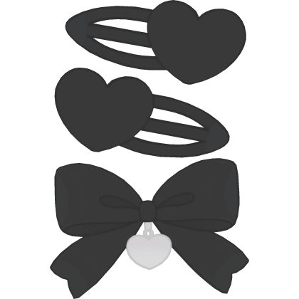 ꒰ ♡┊kawaii matching black heart hair clip w bow Roblox item