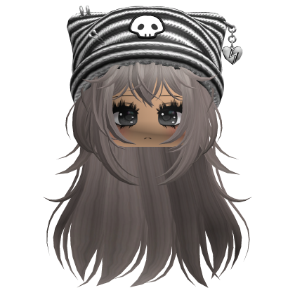Emo Kawaii Skull Beanie W/ Wolfcut Ash V5
