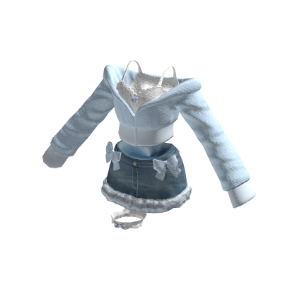 🍀Cute Off Shoulder Jacket Outfit (Blue)