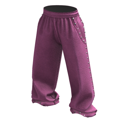 Pink Baggy Studded Grunge Rivet Sweatpants
