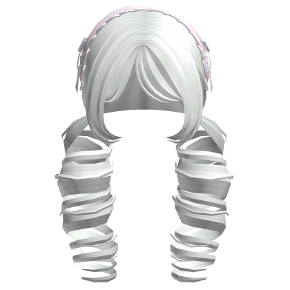 ꒰Cute White Curly Pigtails w/ Pink Headband Roblox item