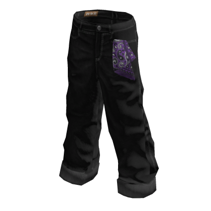 Dark Wash Baggy Denim w/ Purple Bandana Pocket