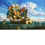 a boat with butterflies