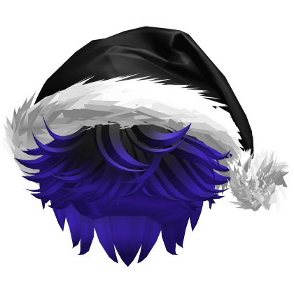 Messy Fluffy Black and Blue Hair a Santa Hat Y2k