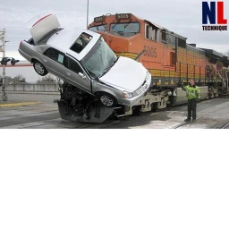 Train hits cars icon
