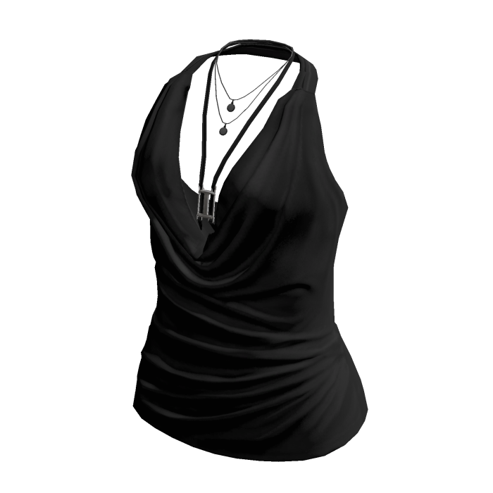 Ruched Cowl Neck Halter Top (Black)