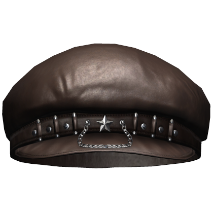 Alt Studded Leather Beret /w Chain (Brown)