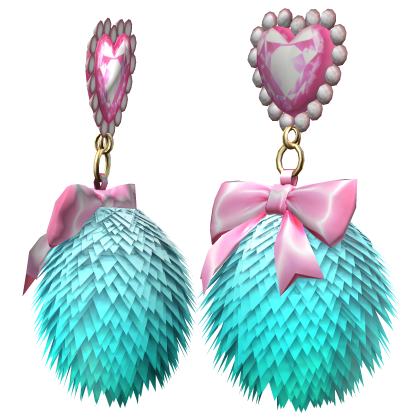 Kawaii Gyaru Fluffy Heart Earrings Teal Pink
