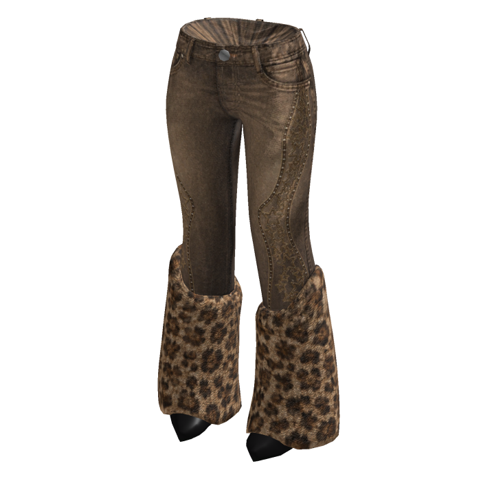 Leopard Cuff Flared Jeans (Brown)