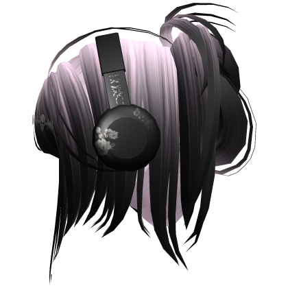 black & pink messy y2k hair with headphones
