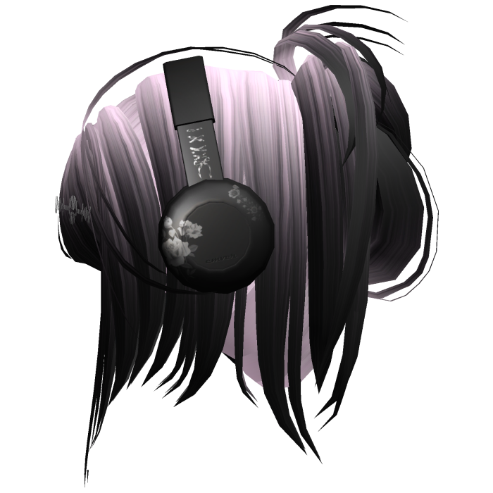 black & pink messy y2k hair with headphones