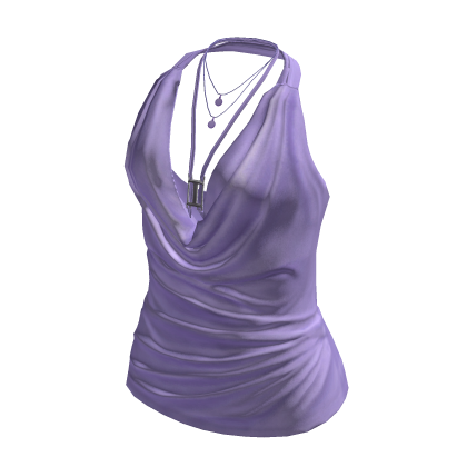 Ruched Cowl Neck Halter Top (Purple)