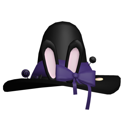 ✙ | cutesy black purple halloween bunny witch hat