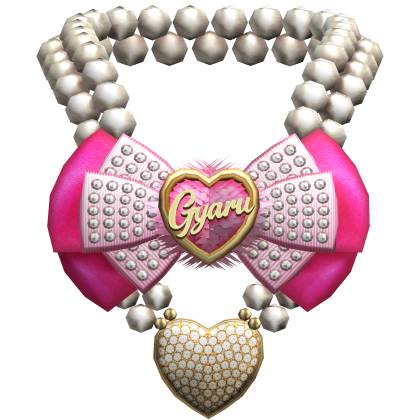 Pink Gyaru Bedazzled Bow Pearl Necklace 