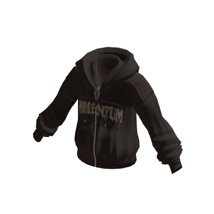 Zip-Up Hoodie w/ Front Text Print (Brown)