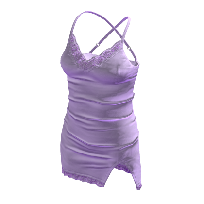 BB Cute Satin Shiny Lace High Cut Dress Purple