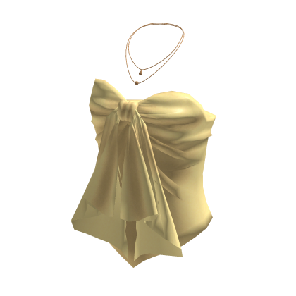 Coquette Satin Bow Tube Top w/ Necklace (Yellow)