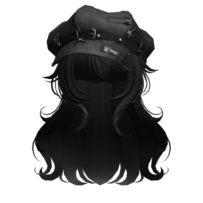 Black Cute Anime Girl Hair w/ Y2K Punk Cap