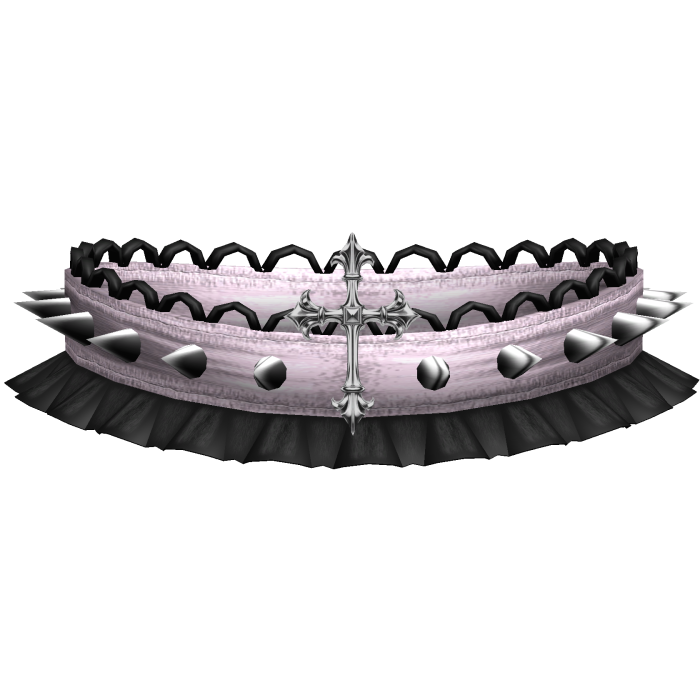 Gothic Ruffled Spike Choker w Cross Pink & Black