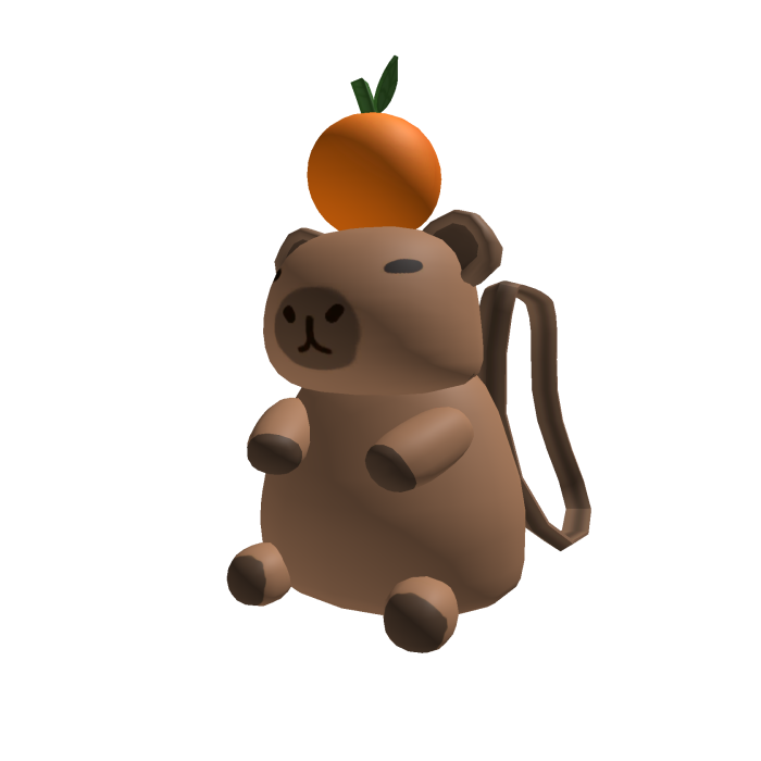 Cute Capybara Backpack with an Orange on Its Head