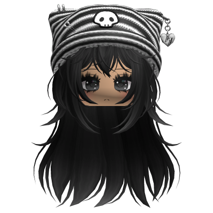 Emo Kawaii Skull Beanie W/ Wolfcut Black V8