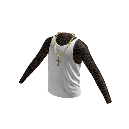 White Tank Top w/ Gold Cross Chain & Sleeves thumbnail