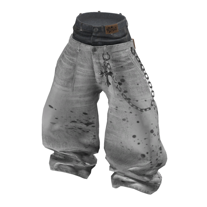 💗 Y2K Splatter Layered Chain Jeans _ Grey