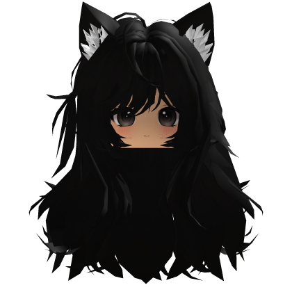 Black Messy Anime Girl Cat Hair w/ Emo Cute Face thumbnail