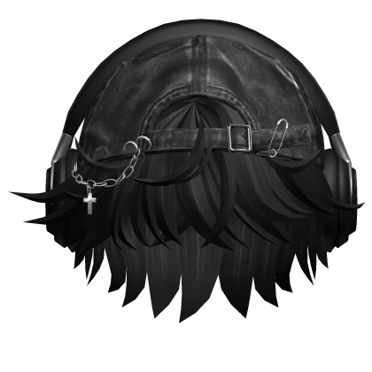 Black Messy Hair w/ Headphones & Y2K Hat | Roblox Item - Rolimon's