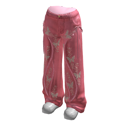 Baggy Graphic Jeans w/ Sneakers (Pink)