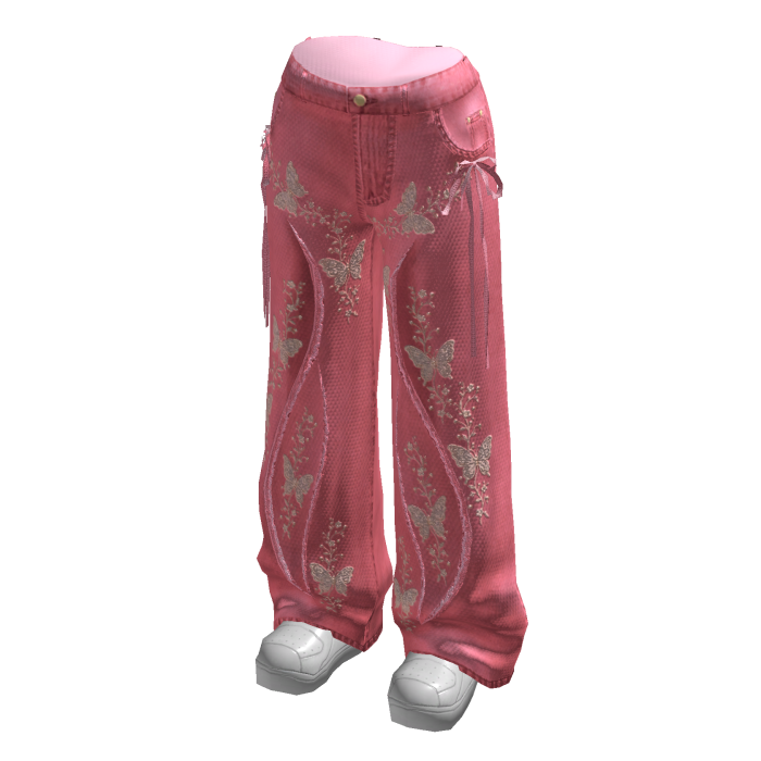 Baggy Graphic Jeans w/ Sneakers (Pink)