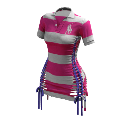 Braided Cutout Polo Dress (Pink Stripes)