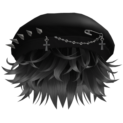 Grey Ombre Messy Hair w/ Emo Studded Black Cap Roblox item