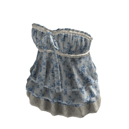 Floral Babydoll Top with Ruffle Hem (Blue)
