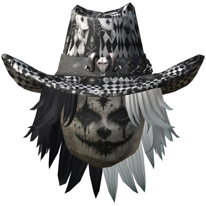 Black White Clown Hair w/ Cowboy Hat Roblox item