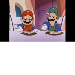 Mario and luigi eating spaghetti.