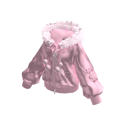 Hooded Jacket with Pom-Pom Ties (Pink)