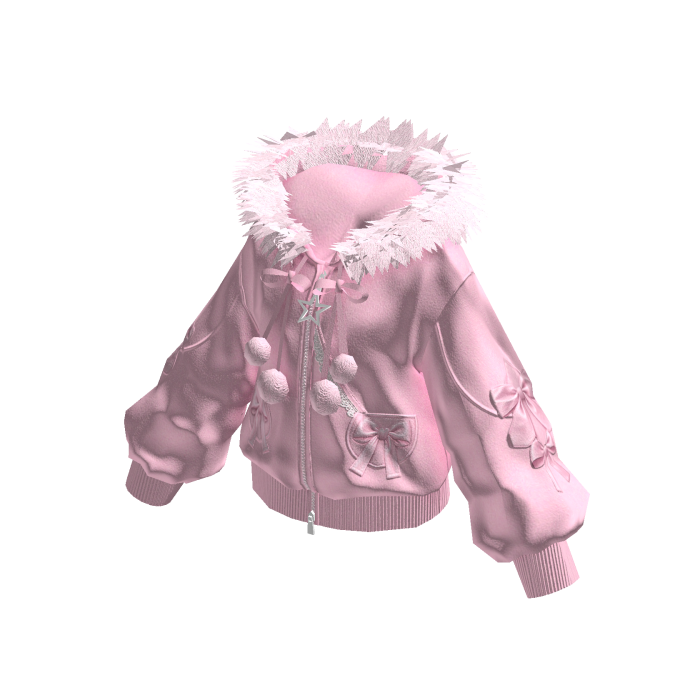 Hooded Jacket with Pom-Pom Ties (Pink)
