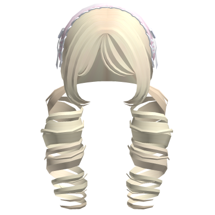 ꒰Cute Blonde Curly Pigtails w/ Pink Headband Roblox item