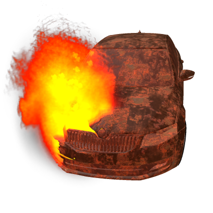 Car on Fire Delivery Truck Wallhop Chal Cars Mesh