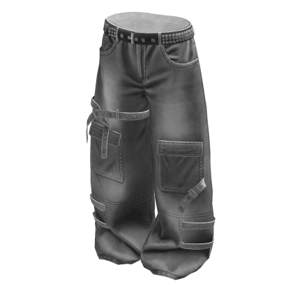 Grey Baggy Skater Cargo Pants w Straps thumbnail