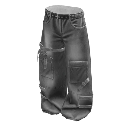 Grey Baggy Skater Cargo Pants w Straps Roblox item thumbnail
