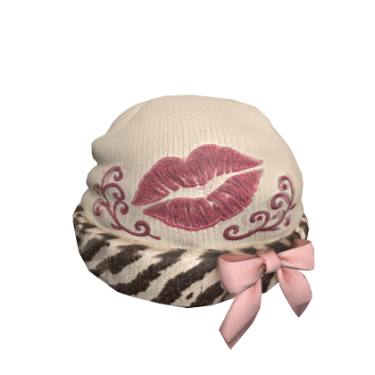 Cream zebra lip heart beanie