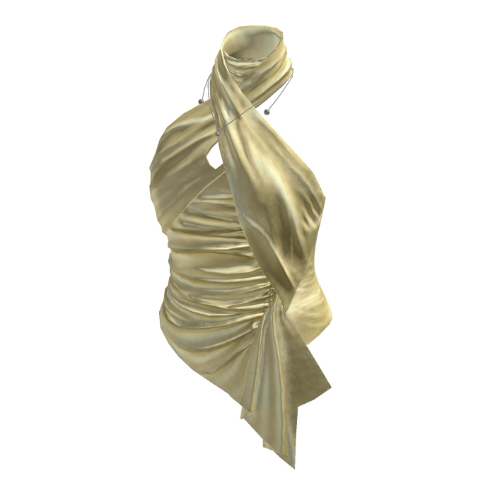 Satin Ruched Asymmetric Halter Top (Cream)